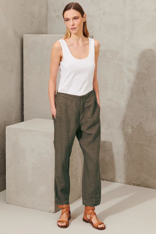 LINEN SLIM PANT BROWN-PANT-Transit-Debs Boutique