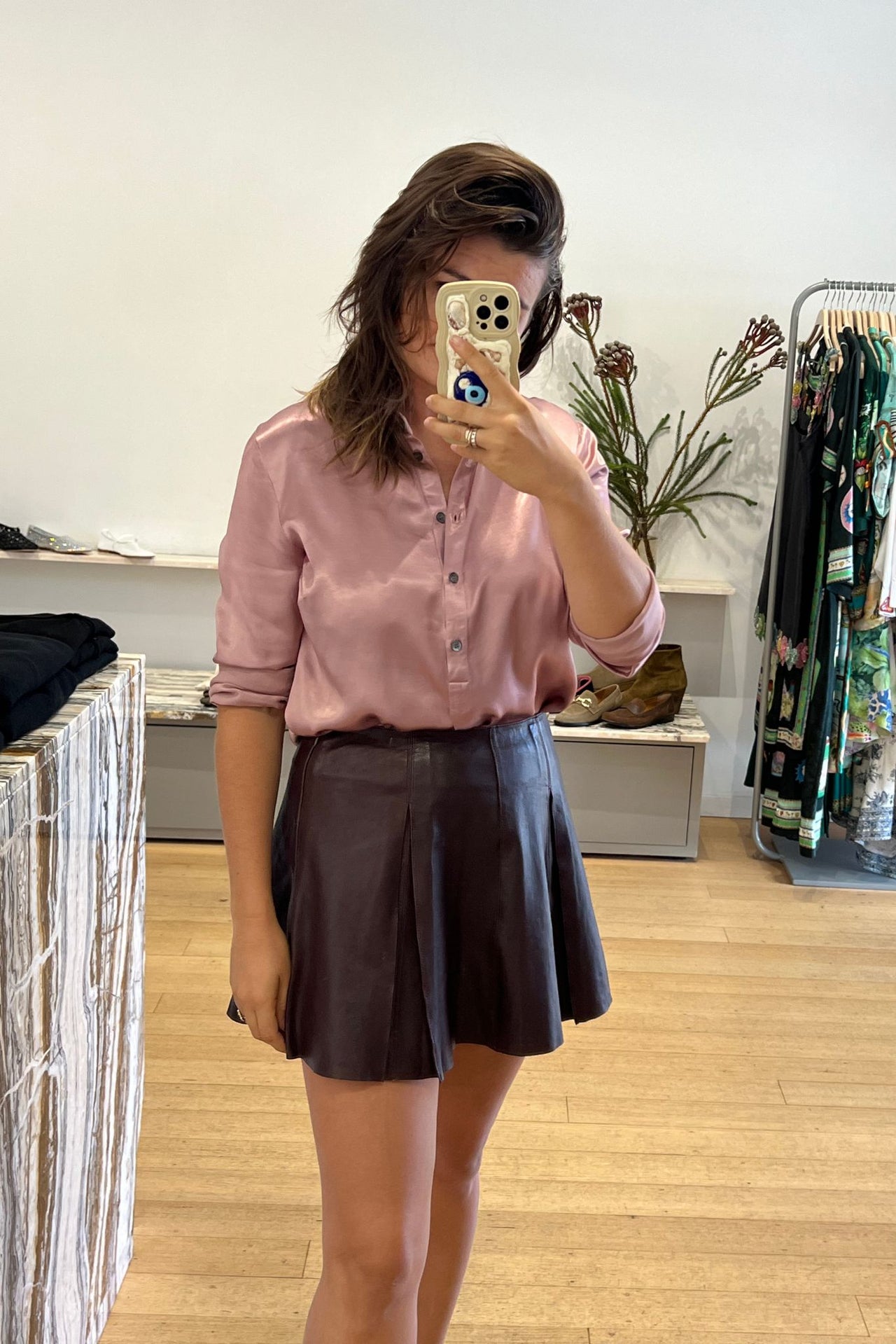 Cacao Leather Miniskirt-skirt-forte_forte-Debs Boutique